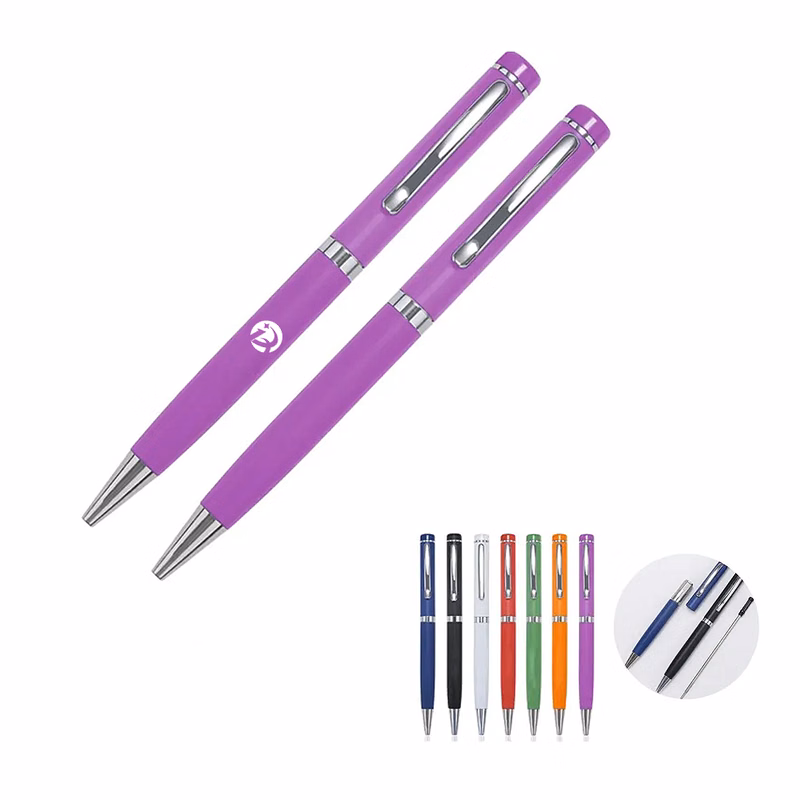 Metal Ballpoint Pen with Chrome Trim and Custom Logo Print