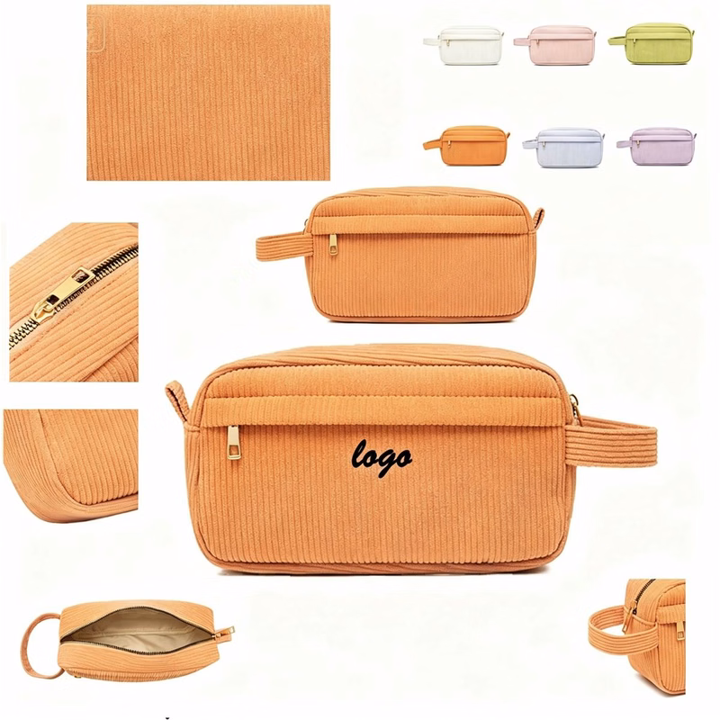 Portable Corduroy Accessory Pouch Custom Embroidered Logo
