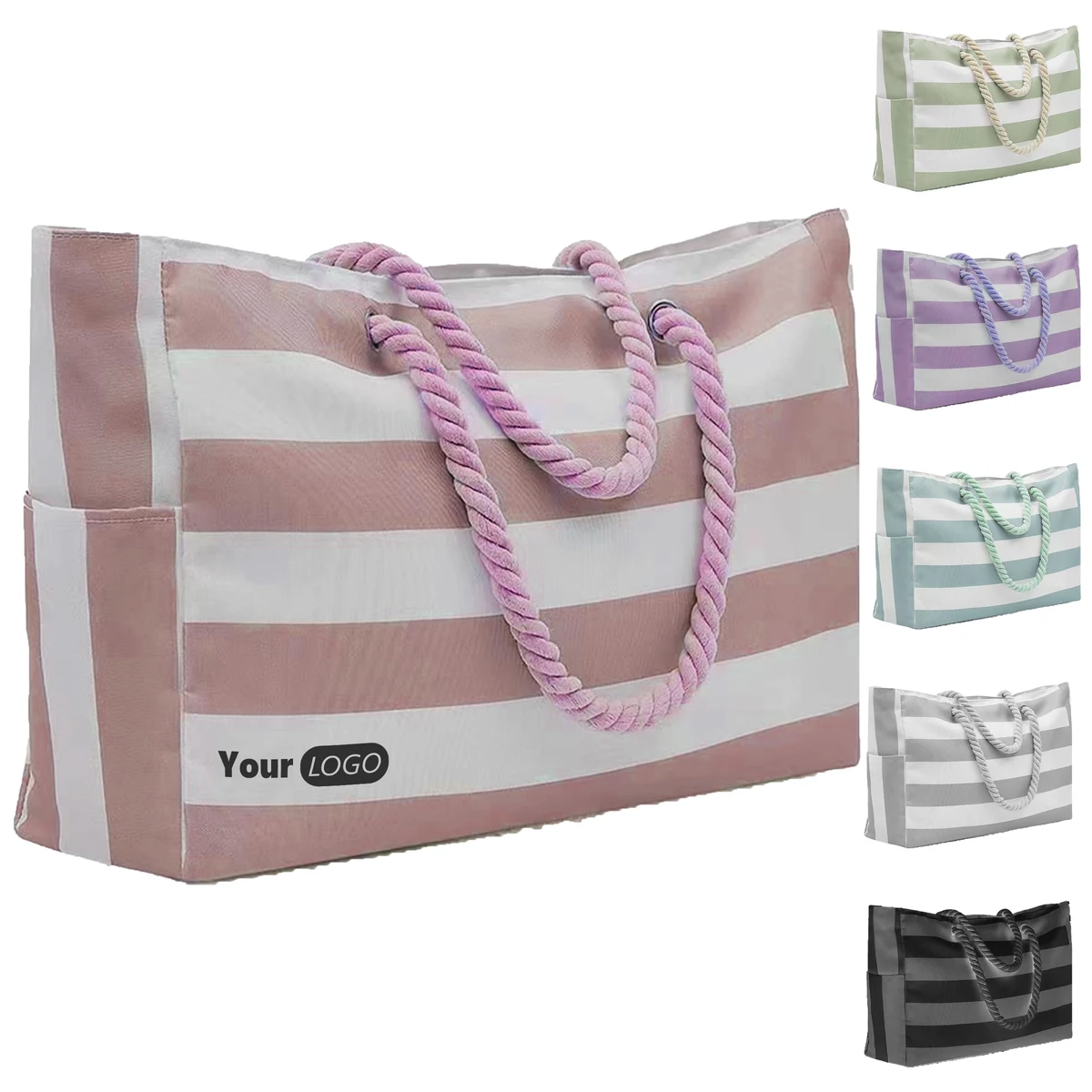 Polyester Durable Striped Beach Tote, custom tote bag with logo imprint 1