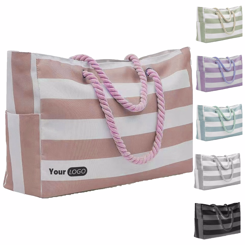 Polyester Durable Striped Beach Tote