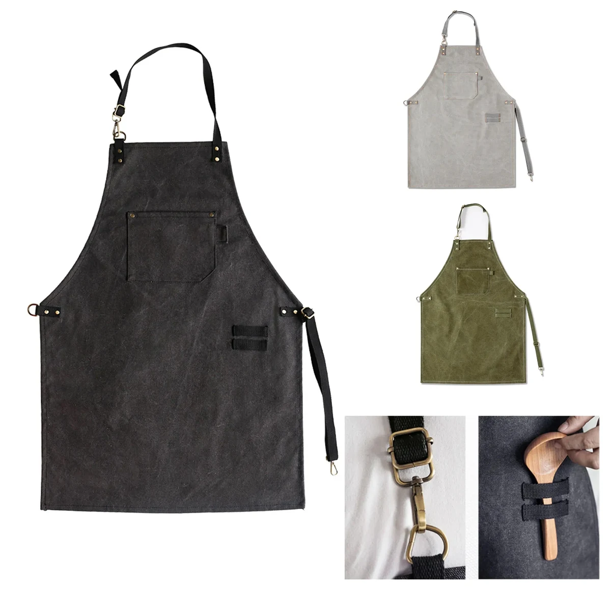 Adjustable Uniform Cafe Kitchen Working Canvas Bib Apron 1