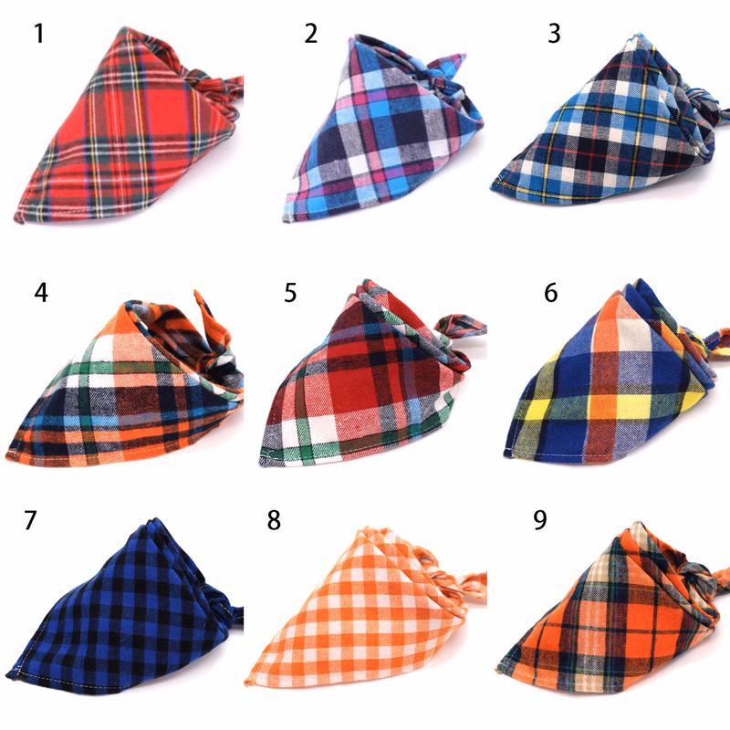 Dog Bandanas Triangle Plaid Bibs