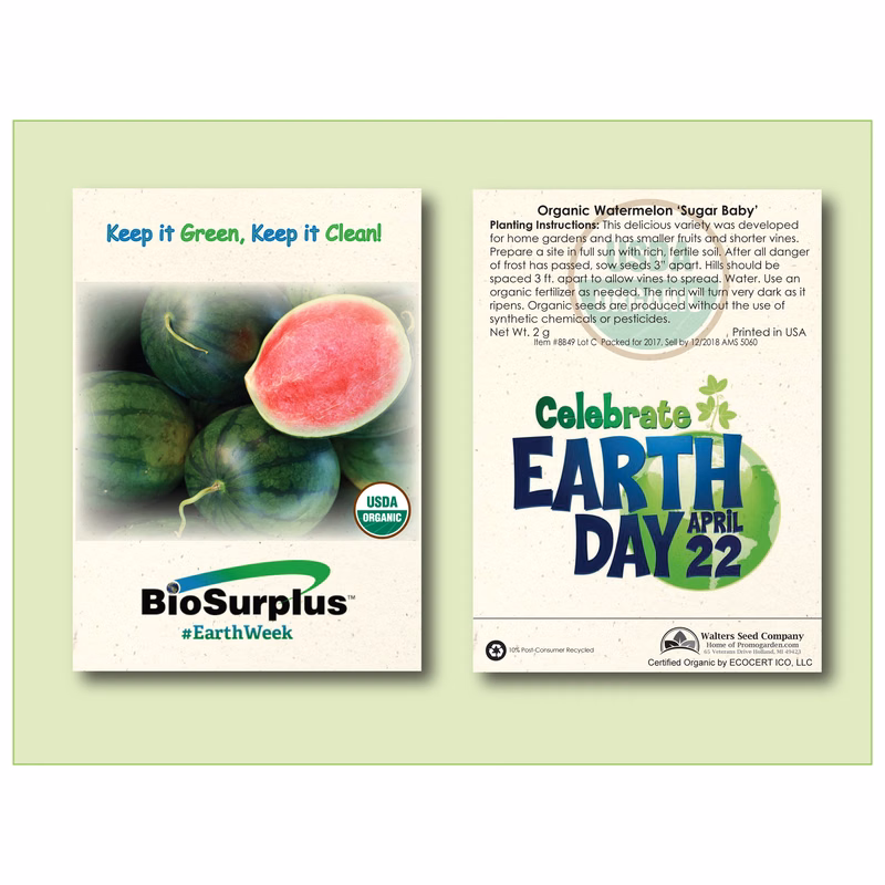 Organic Watermelon Sugar Baby Seed Packet -Standard Size 3.25" x 4.5"