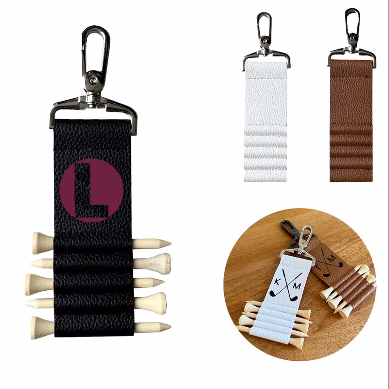 PU Leather Golf Tee Holder with Metal Clip