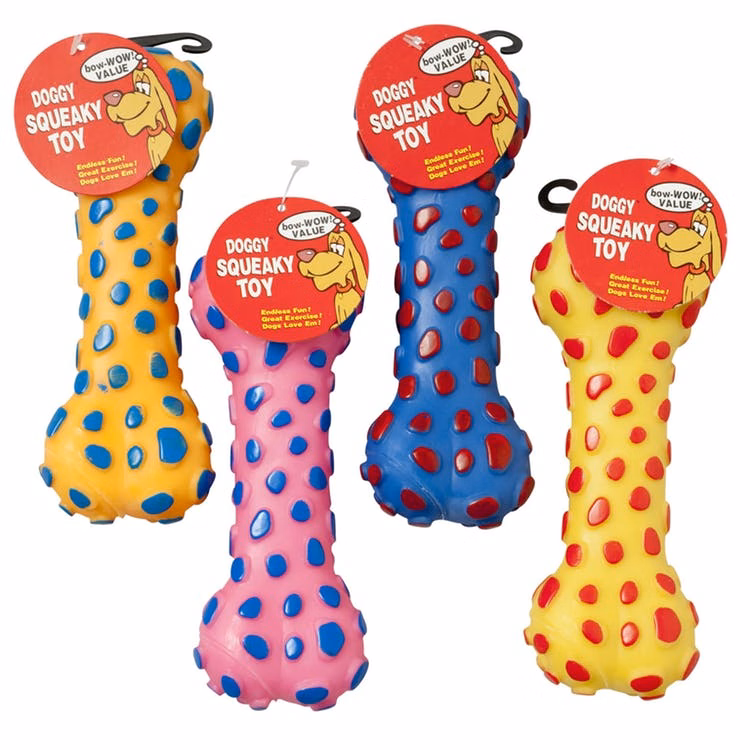 Dog Toys - Vinyl Bone with Squeaker 4 Colors