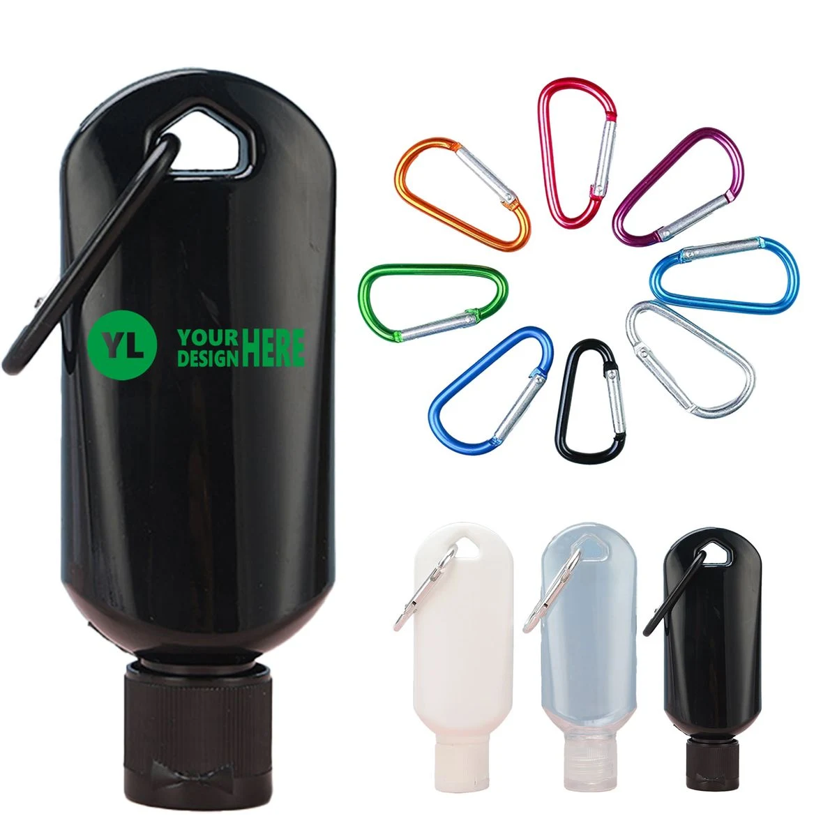 Carabiner-Attached Travel Gel Sanitizer Bottle 1