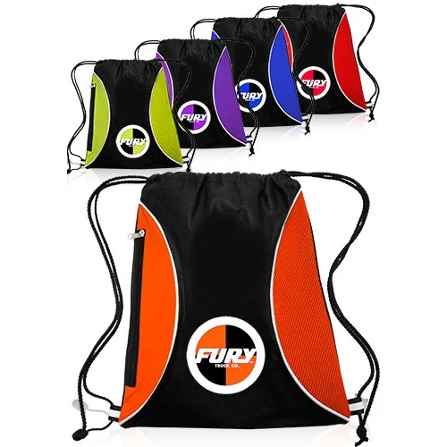 Non-Woven Zipper Drawstring Sports Backpack - 13" W x 15" H 1
