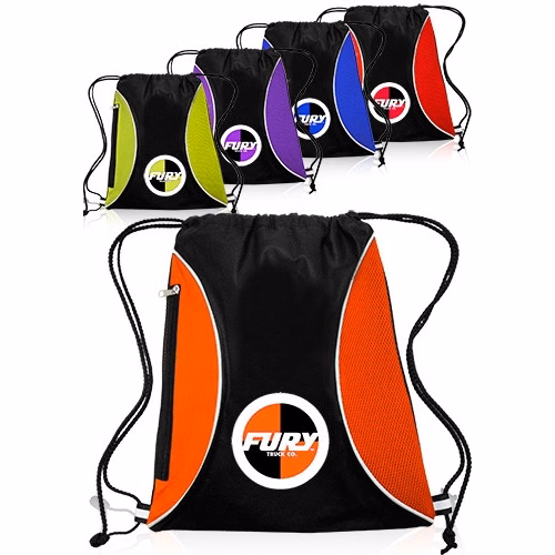 Non-Woven Zipper Drawstring Sports Backpack - 13" W x 15" H
