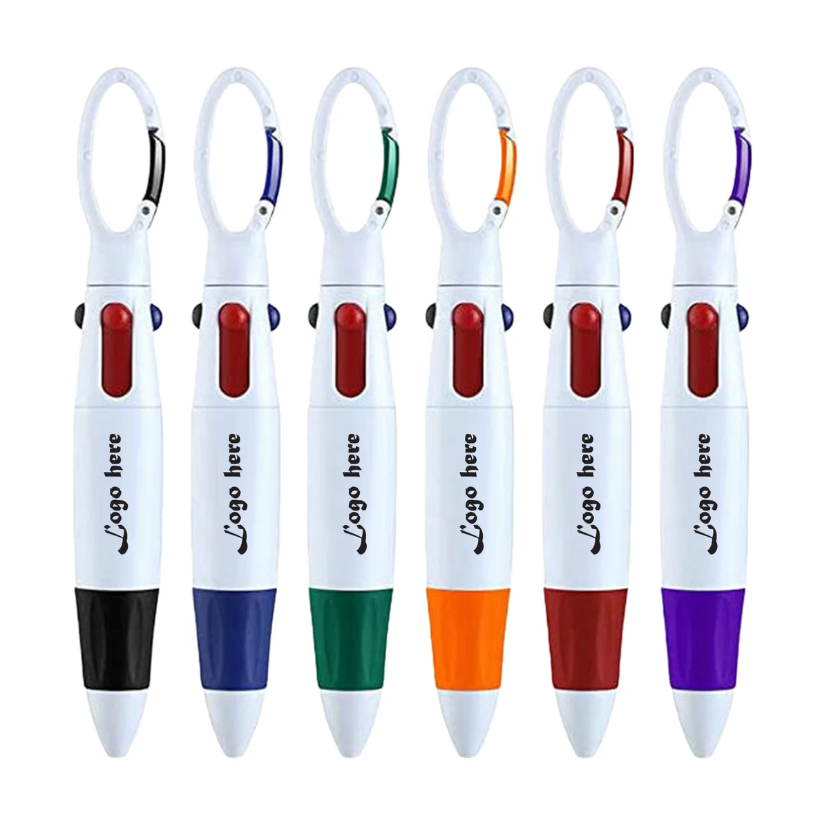 Retractable Shuttle 4-in-1 Ballpoint Pen with Carabiner Clip, custom pen with logo imprint 1