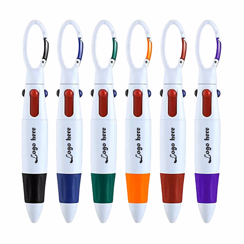Retractable Shuttle 4-in-1 Ballpoint Pen with Carabiner Clip
