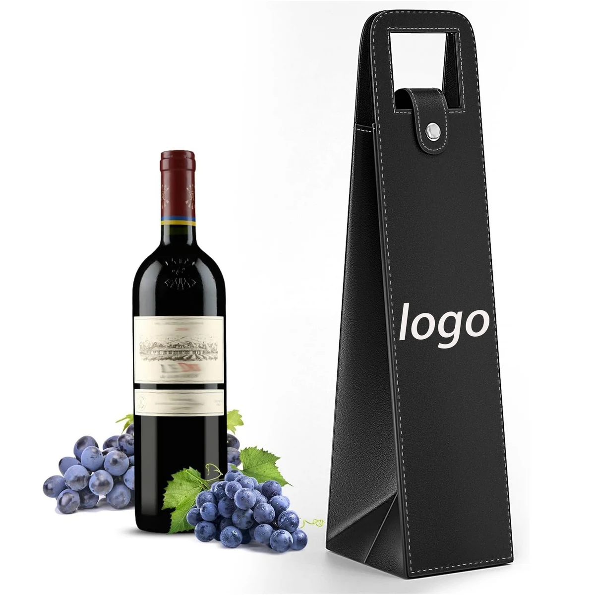 PU Leather Champagne Wine Tote Gift Bag, custom tote bag with logo imprint 1