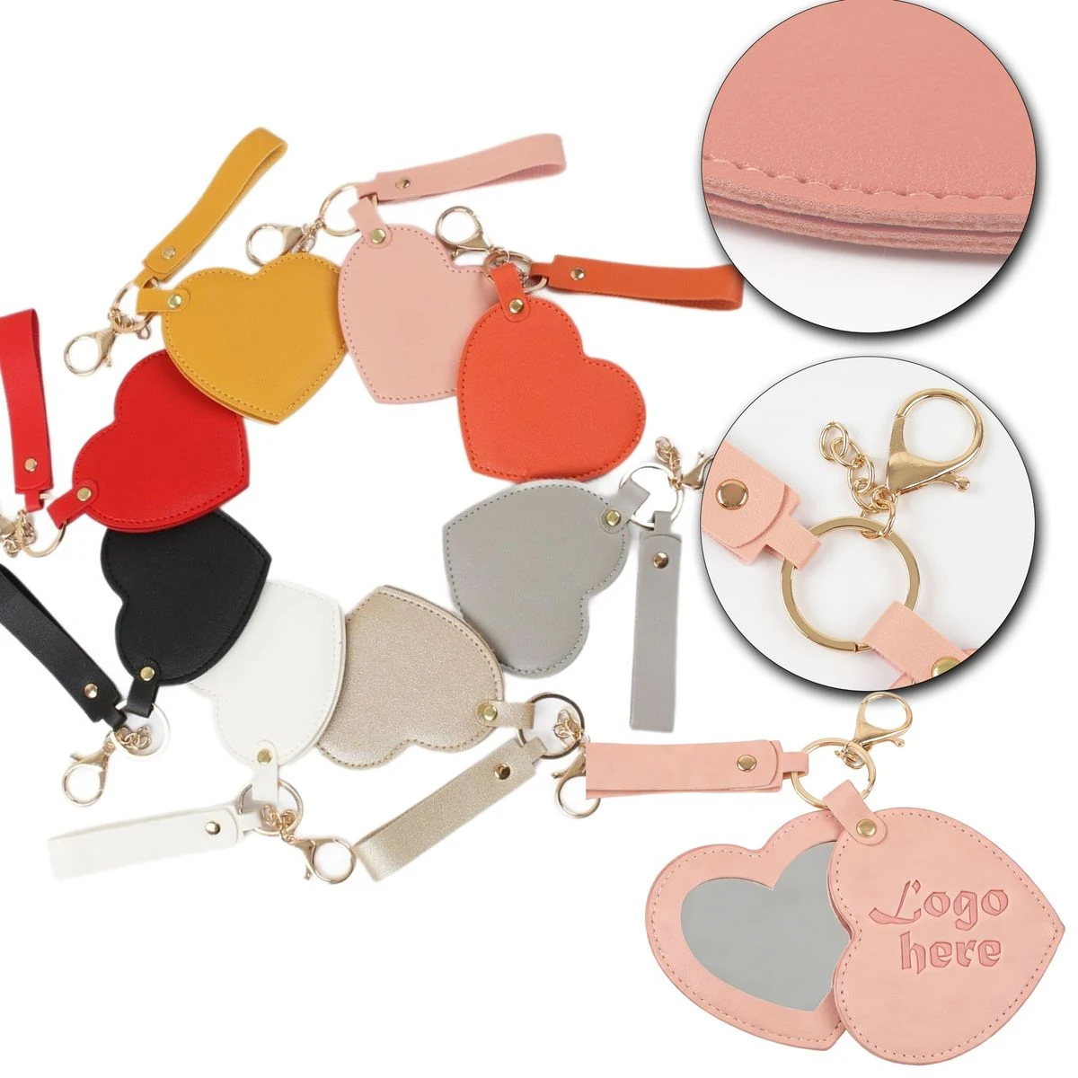 Portable Heart-Shaped Rotating Mirror Leather Keychain 1