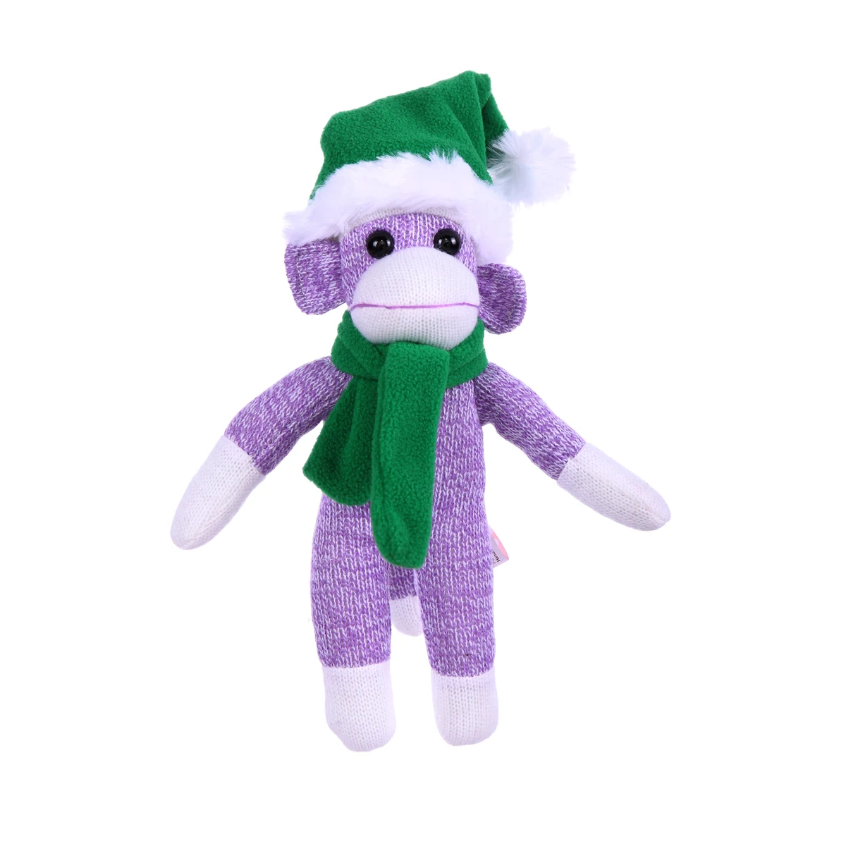 Purple Sock Monkey with Christmas Hat and Scarf 1