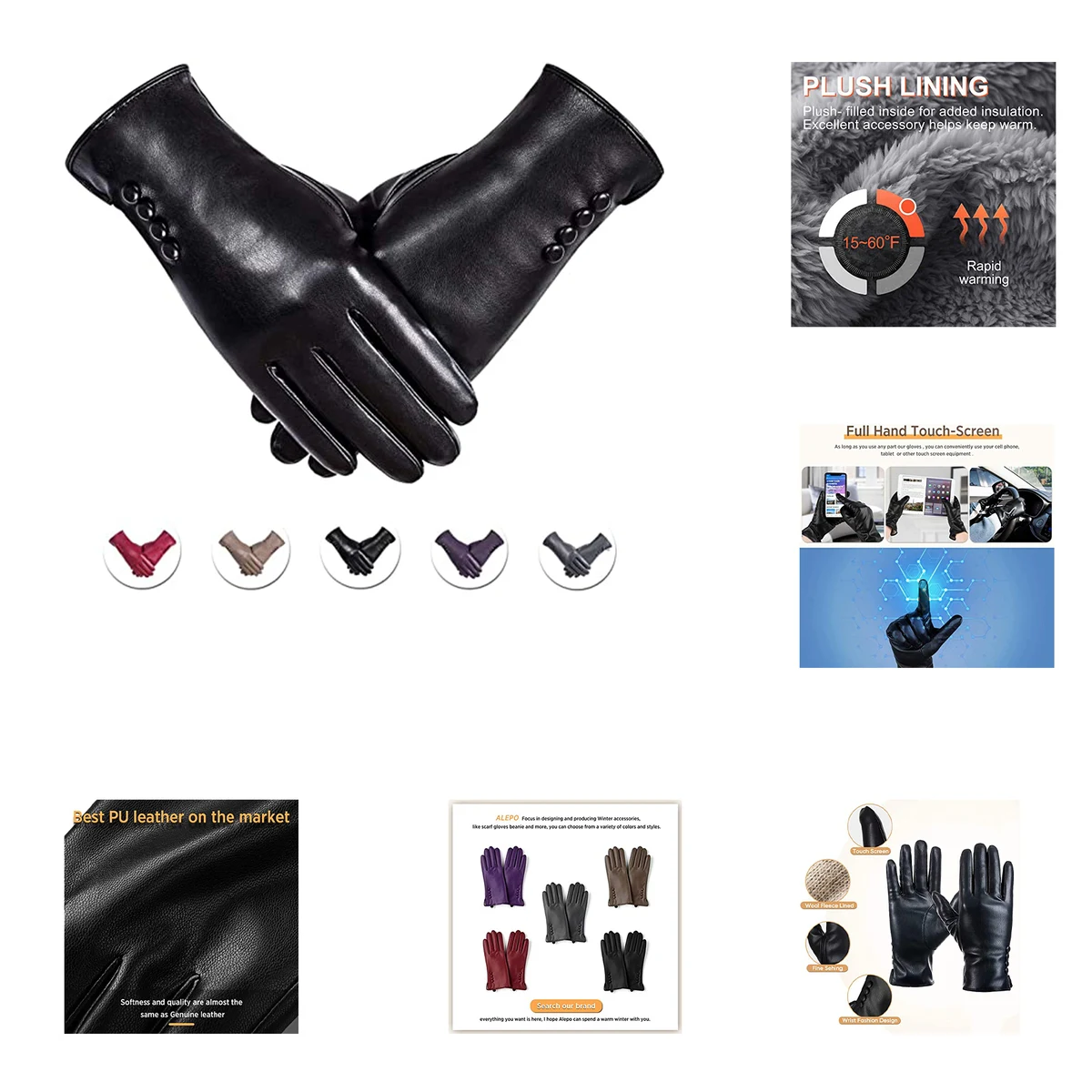 Ladies winter PU leather gloves 1