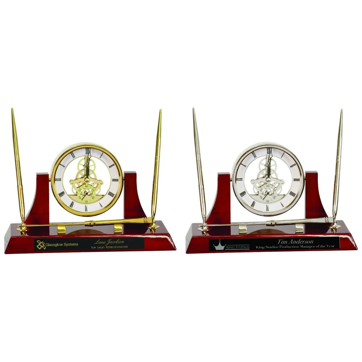 10 1/2" x 6" Executive Piano Finish Clock with 2 Pens/Letter Opener 1