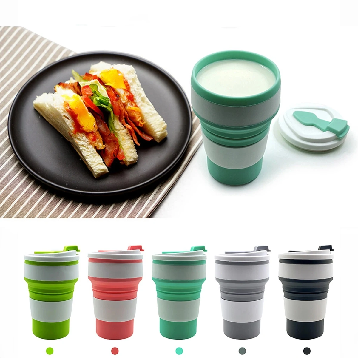 Silicone Portable Folding Water Cup With Lid 1