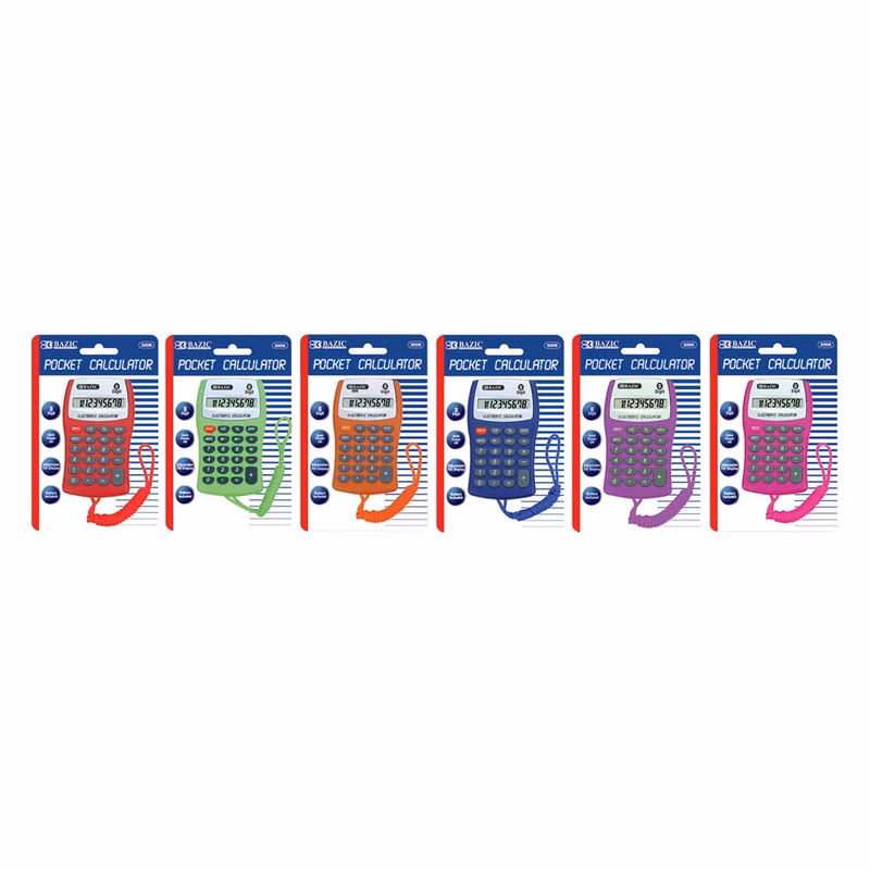 Calculators - 8 Digit Pocket Size Neck String Assorted Colors