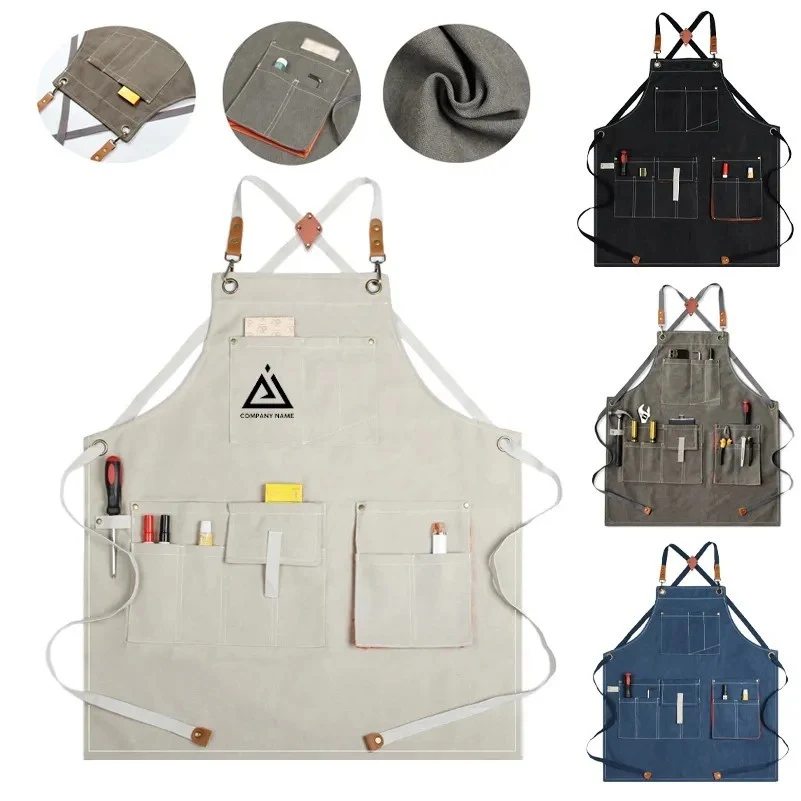 Unisex Chef Apron Cross Back Straps Apron With Pockets 1