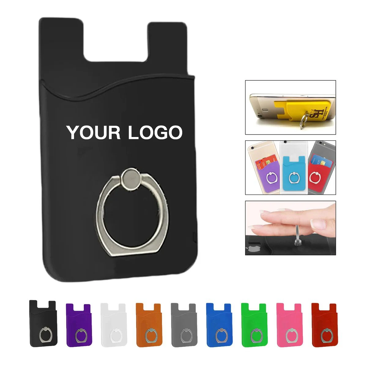 Silicone Phone Wallet Adhesive with Metal Grip Ring 1