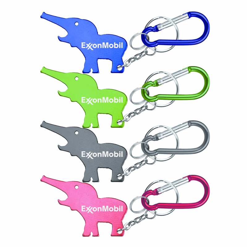 Metal Elephant Shape Bottle Opener with Key Ring & Carabiner