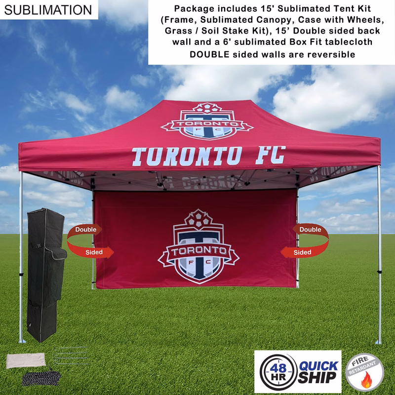 48Hr Quick Ship - Tent Backwall Package 2, 15' Sublimated Tent and 15' Full DOUBLE sided backwall