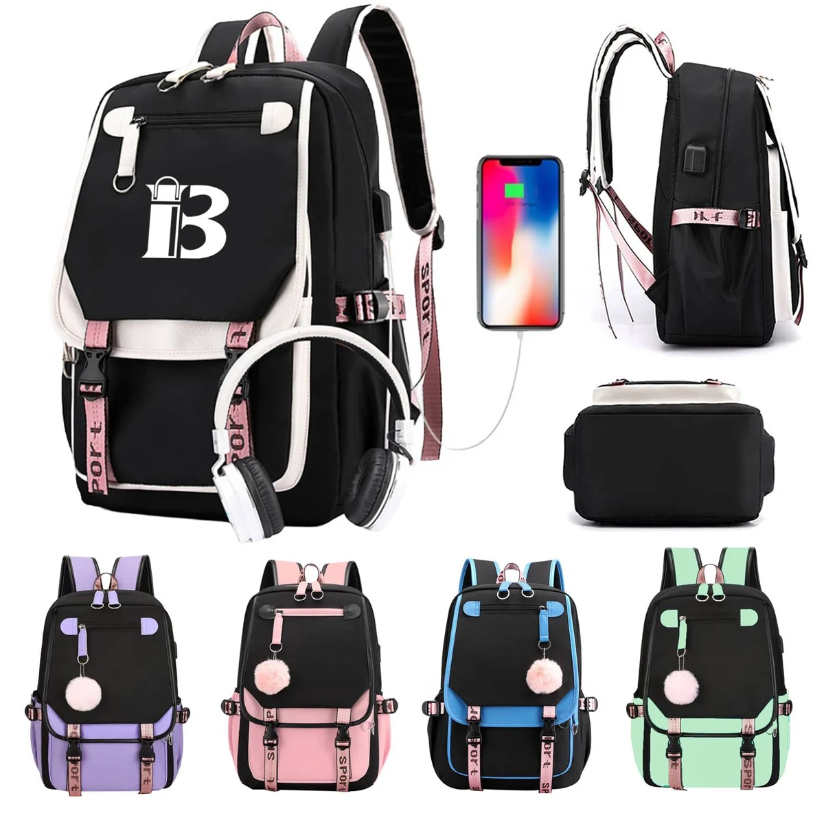 Large Capacity Oxford Backpack w/ USB Charging Port 1