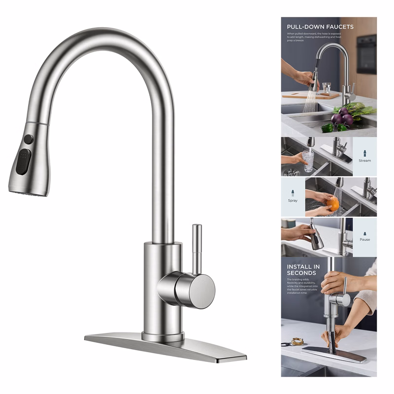 Kitchen Faucet with Pull Down Sprayer Brushed Nickel