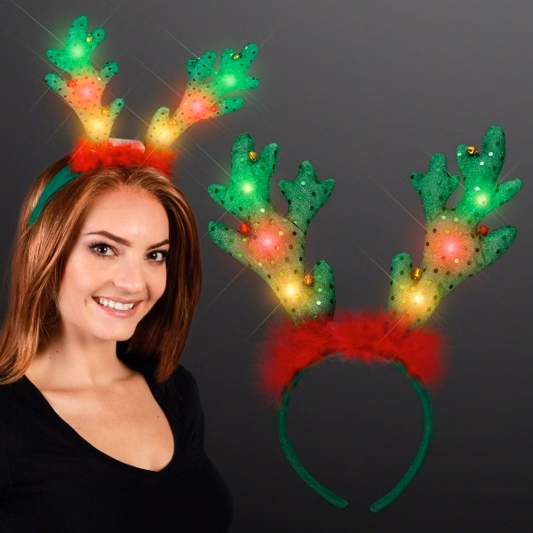 LED Light Up Reindeer Antlers with Jingle Bells