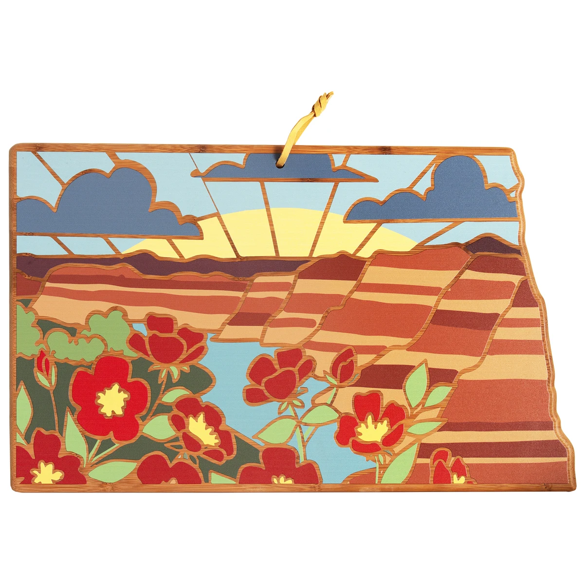 North Dakota State Shaped Serving and Cutting Board with Artwork by Summer Stokes 1