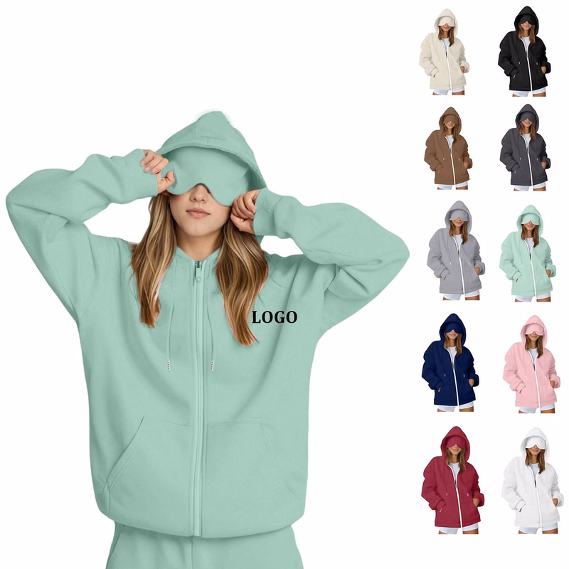 Womens Zippered Hoodie with Eye Mask
