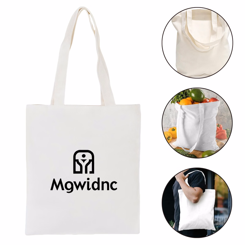 Reusable White Canvas Tote Bag - Large Eco-Friendly Shopping Bag with Handles
