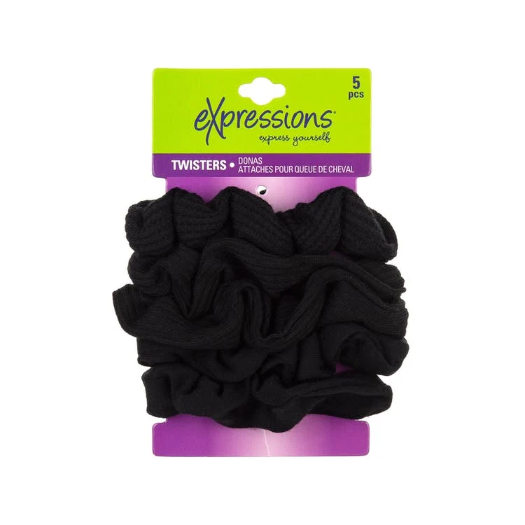 Terry Twister Scrunchies - Black 5 Pack 1