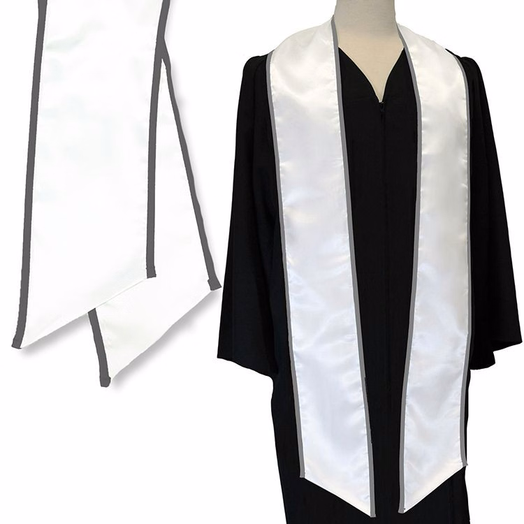 White Graduation Sash with Grey Binded Edge