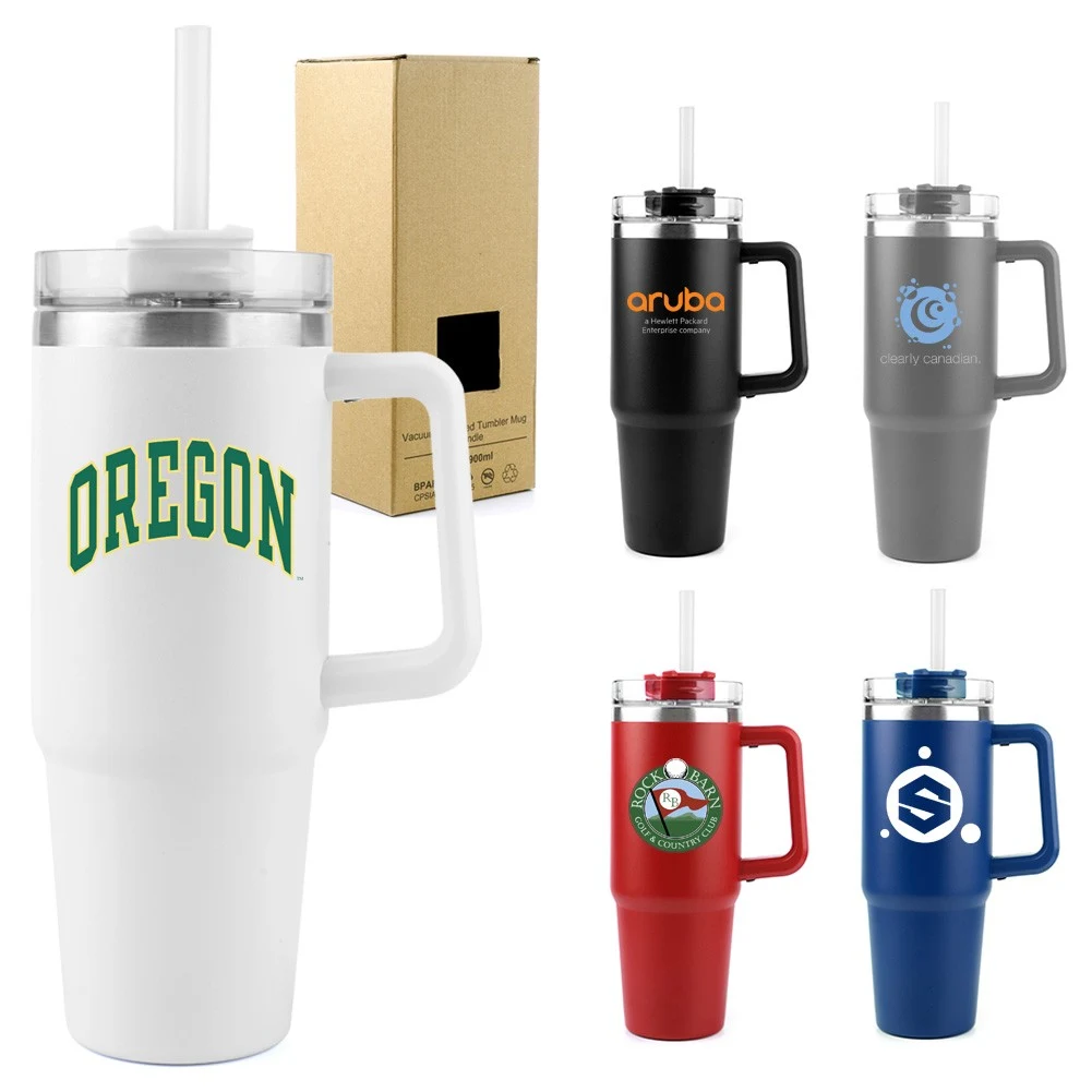 30 oz Vacuum Insulated Stainless Steel Tumbler Mug with Handle Lid and Straw 1