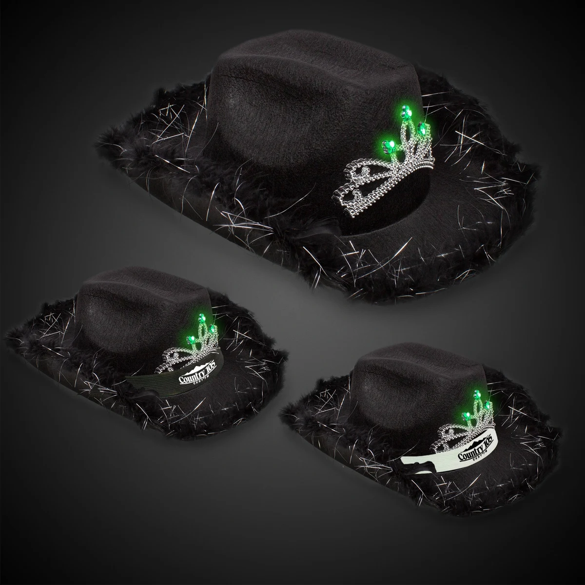 Black Light Up Cowboy Hat w/ Tiara and Feather(Blank) 1