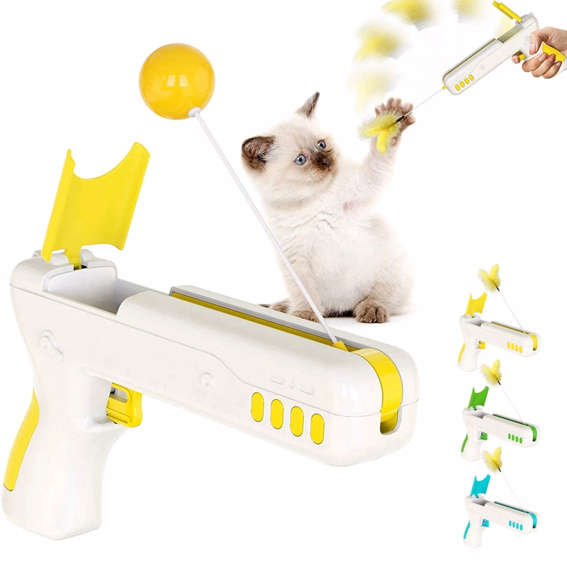 Rebound Cat Gun Toy Baseball Feather