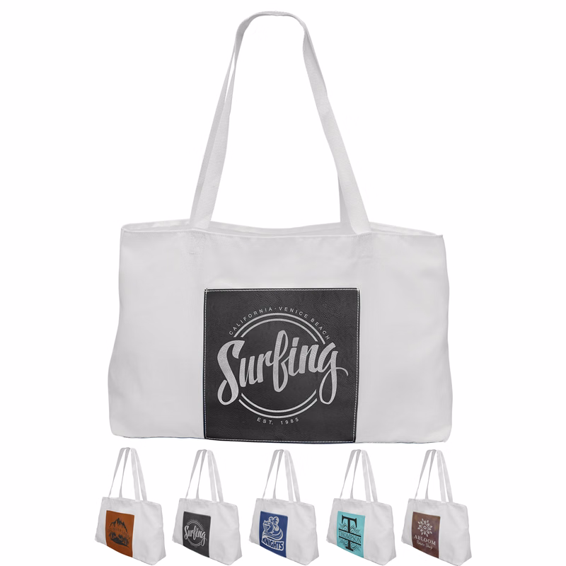 19" x 12" Canvas Bags with Leatherette Pocket and Gusset