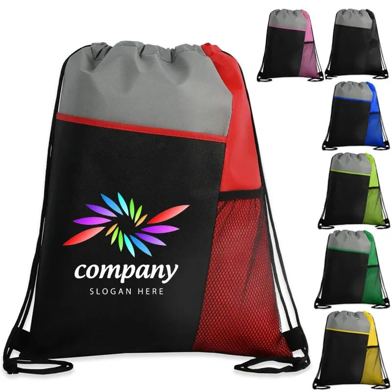 Tri-Colored Mesh Pocket Drawstring Backpack 1