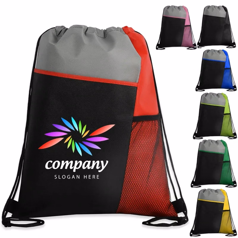 Tri-Colored Mesh Pocket Drawstring Backpack