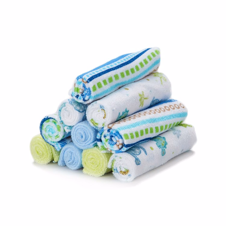 Terry Baby Washcloths - Blue Lines 10 Pack
