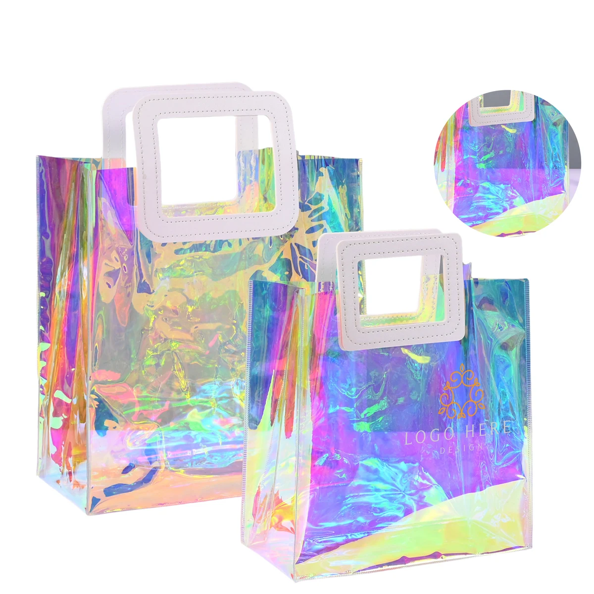 MOQ 50 Holographic PVC Tote Bag Transparent Rainbow Design 1