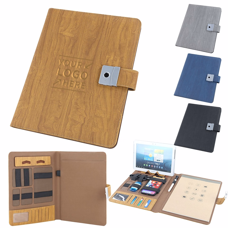A4 Leather Meeting Clipboard Folder W/ Fingerprint Lock