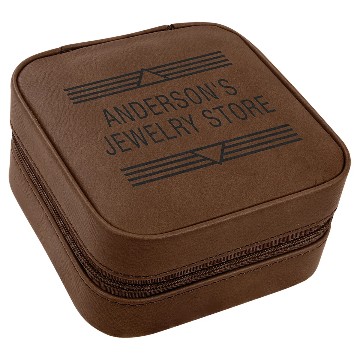 4" X 4" Dark Brown Leatherette Travel Jewelry Box 1