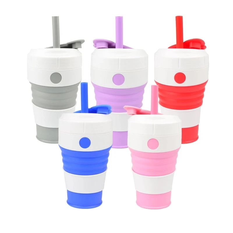 450ML Silicone Straw Folding Coffee Cup 1