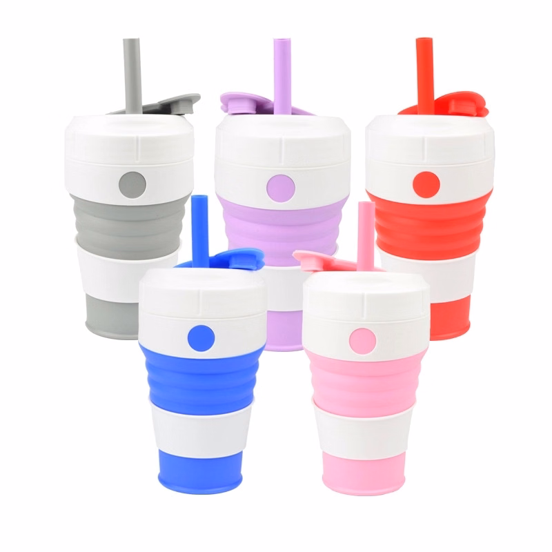 450ML Silicone Straw Folding Coffee Cup