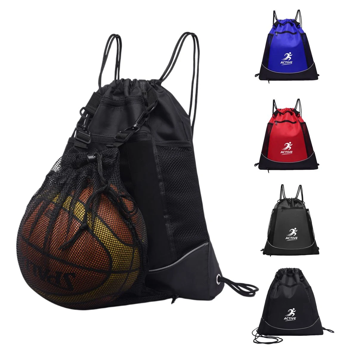 Drawstring Basketball Backpack with Detachable Mesh Bag 1