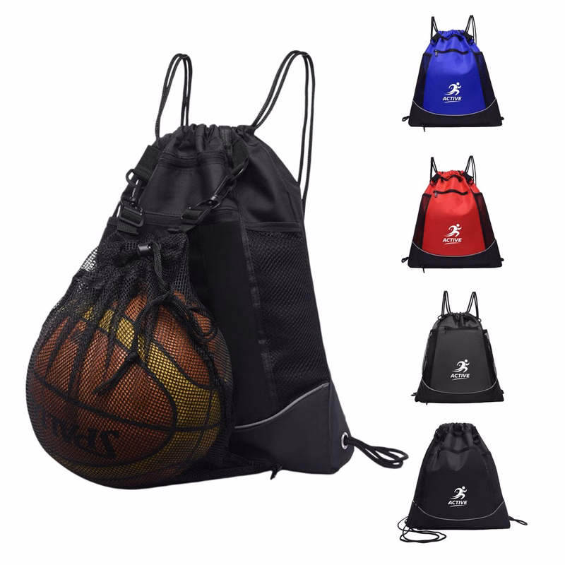 Drawstring Basketball Backpack with Detachable Mesh Bag