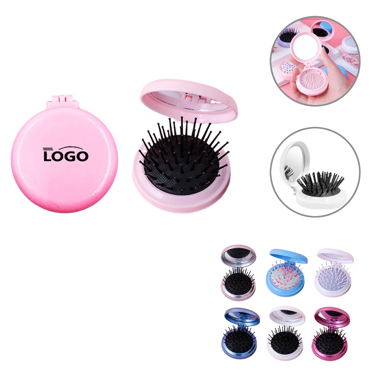 MOQ100 Compact Folding Comb With Mirror 1