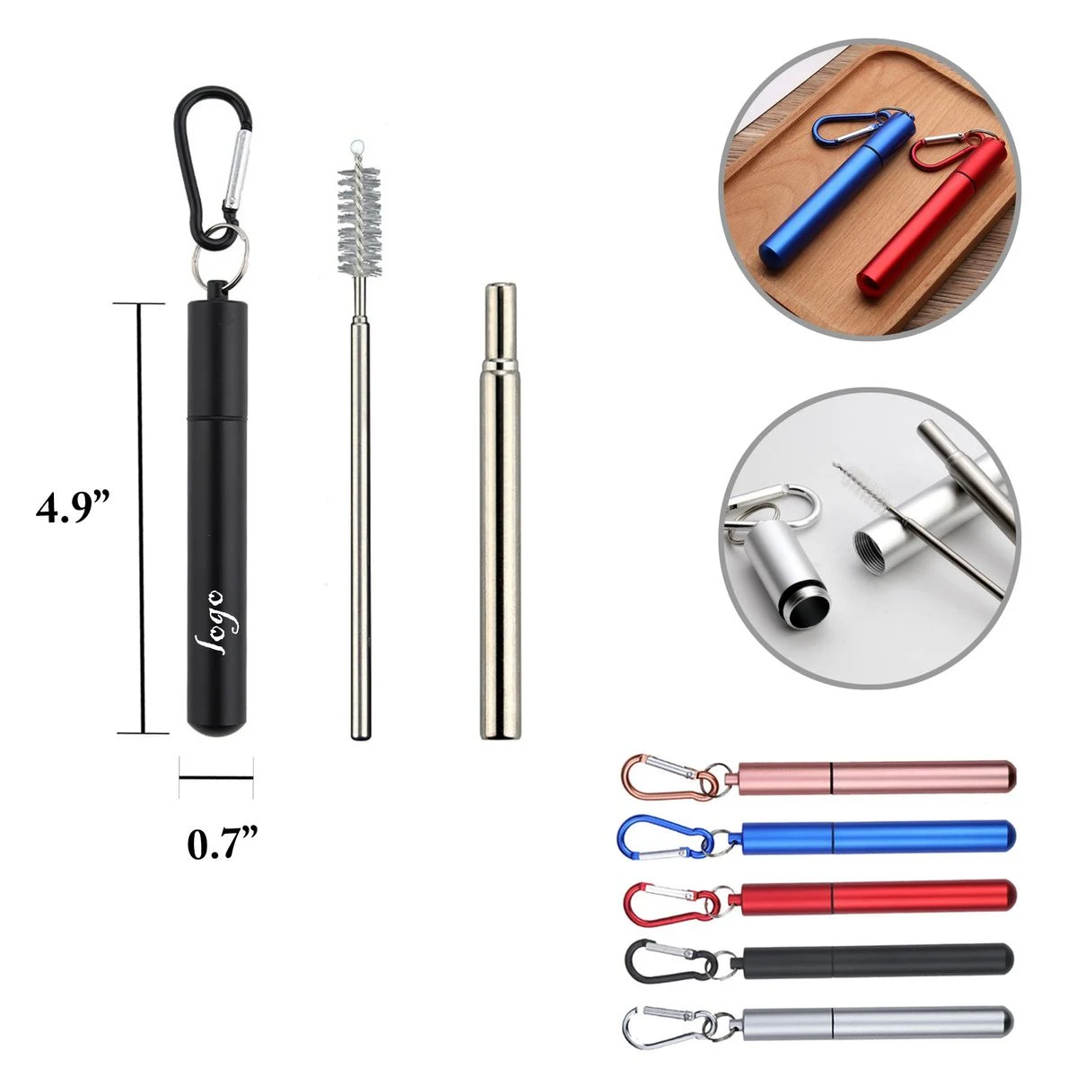 MOQ50 304 Stainless Steel Foldable Straw With Aluminum Case 1