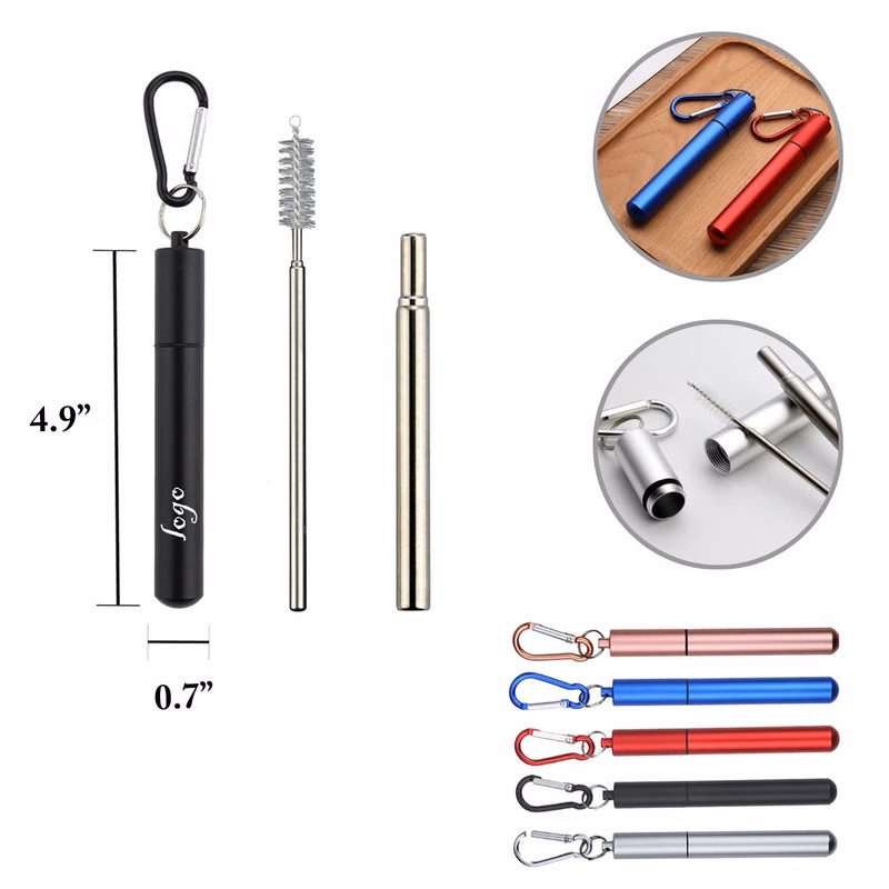 MOQ50 304 Stainless Steel Foldable Straw With Aluminum Case